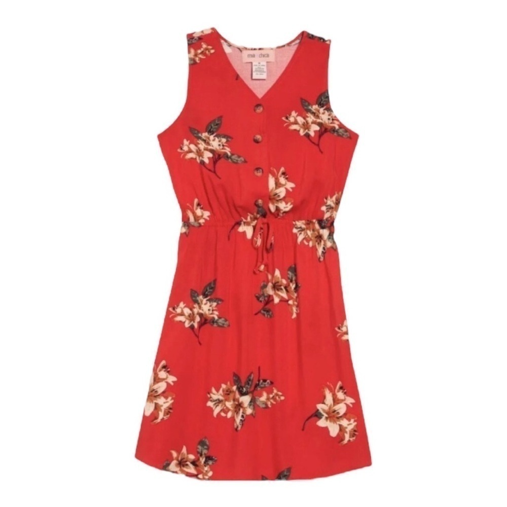 NEW Mia Chica Nordstrom Girls Red Dress Floral Sleeveless Girls Small